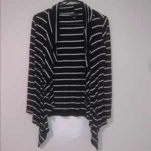 Dex Black and White Cardigan Sweater with Shawl Collar and Waterfall Hem